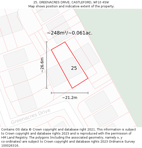 25, GREENACRES DRIVE, CASTLEFORD, WF10 4SW: Plot and title map