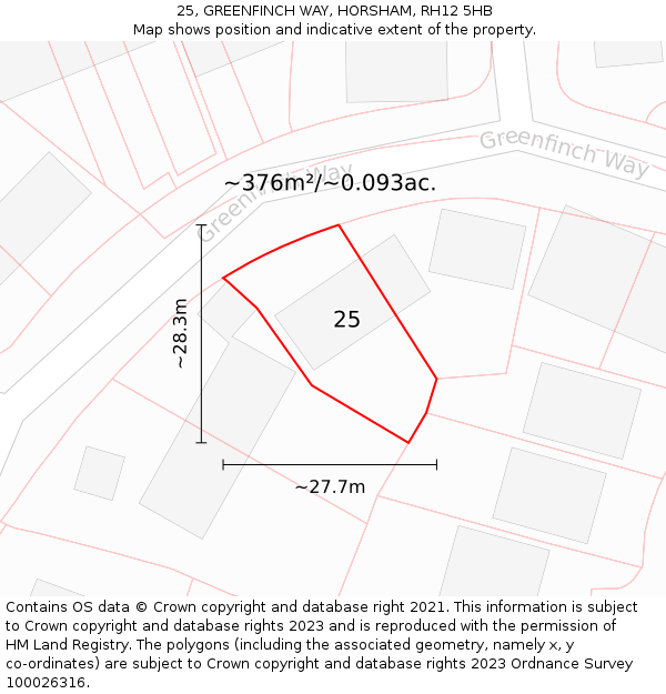 25, GREENFINCH WAY, HORSHAM, RH12 5HB: Plot and title map