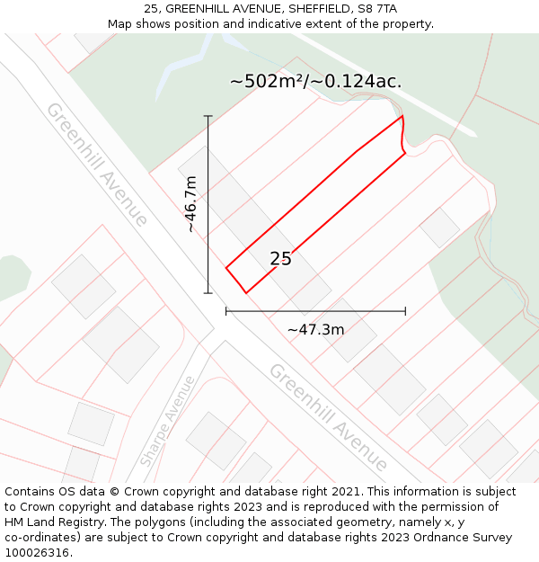 25, GREENHILL AVENUE, SHEFFIELD, S8 7TA: Plot and title map