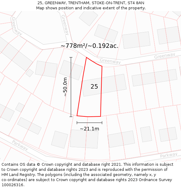 25, GREENWAY, TRENTHAM, STOKE-ON-TRENT, ST4 8AN: Plot and title map