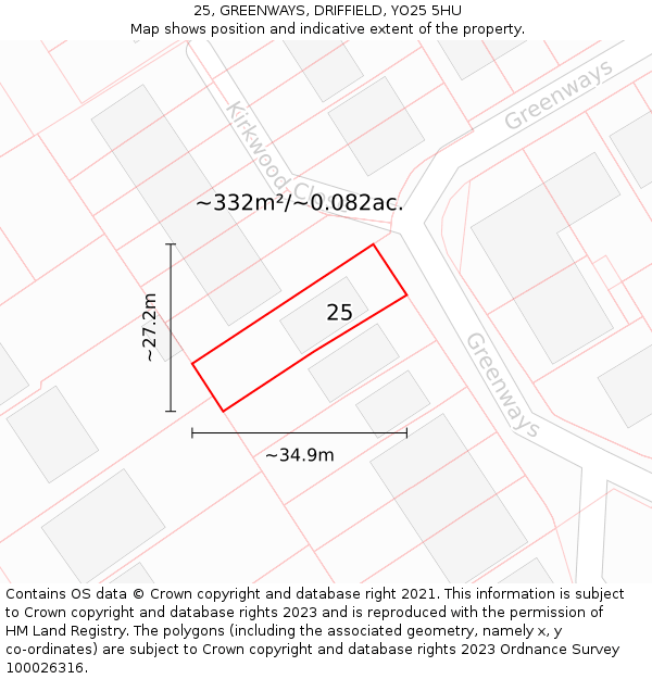 25, GREENWAYS, DRIFFIELD, YO25 5HU: Plot and title map