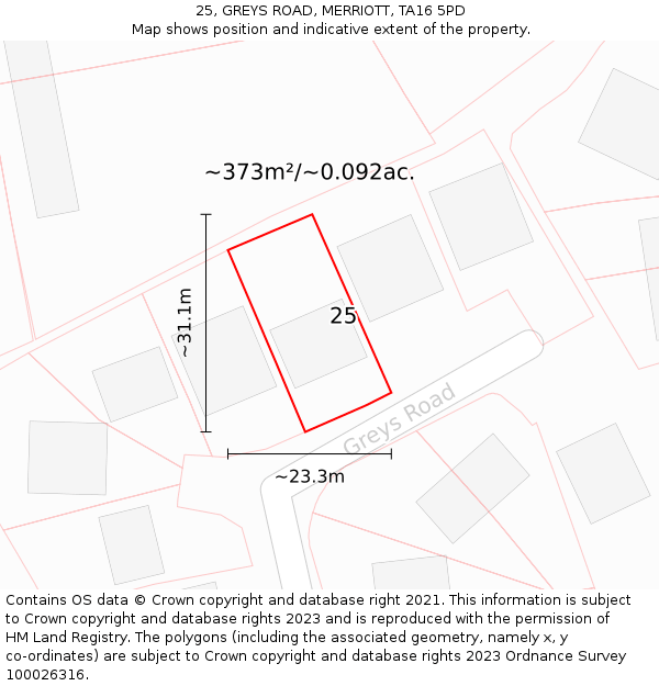 25, GREYS ROAD, MERRIOTT, TA16 5PD: Plot and title map