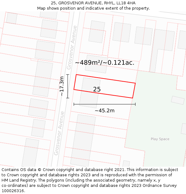 25, GROSVENOR AVENUE, RHYL, LL18 4HA: Plot and title map