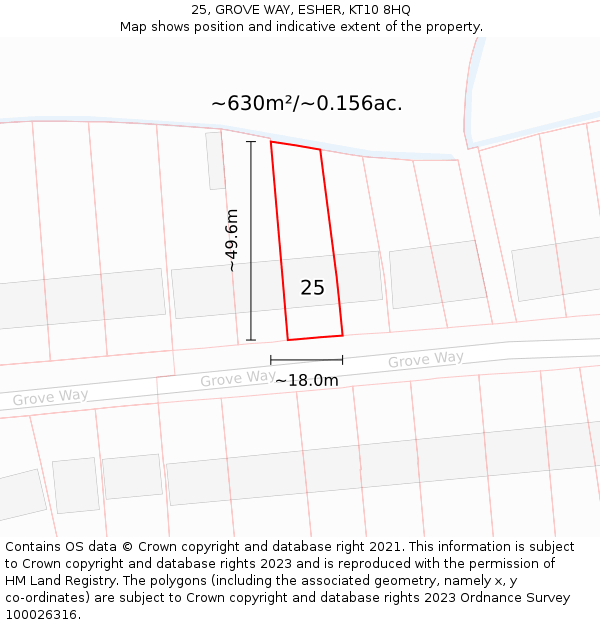 25, GROVE WAY, ESHER, KT10 8HQ: Plot and title map