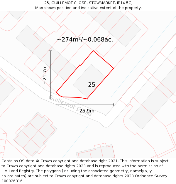 25, GUILLEMOT CLOSE, STOWMARKET, IP14 5GJ: Plot and title map