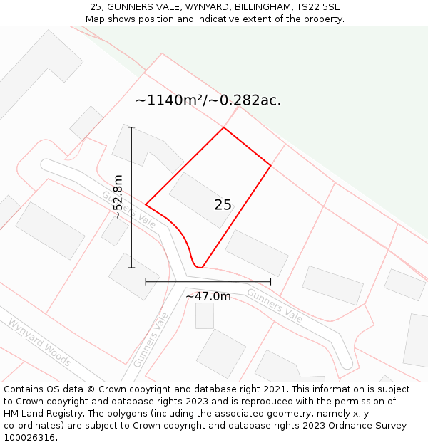 25, GUNNERS VALE, WYNYARD, BILLINGHAM, TS22 5SL: Plot and title map