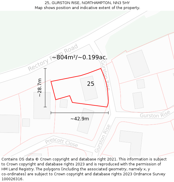 25, GURSTON RISE, NORTHAMPTON, NN3 5HY: Plot and title map