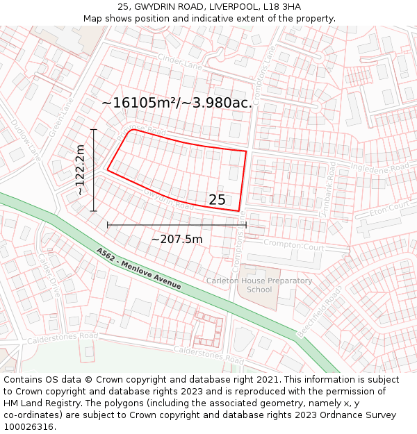 25, GWYDRIN ROAD, LIVERPOOL, L18 3HA: Plot and title map