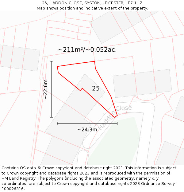 25, HADDON CLOSE, SYSTON, LEICESTER, LE7 1HZ: Plot and title map