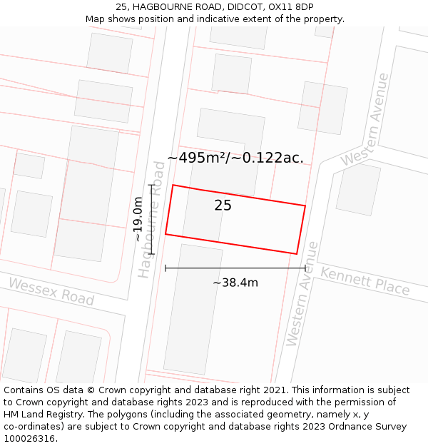 25, HAGBOURNE ROAD, DIDCOT, OX11 8DP: Plot and title map