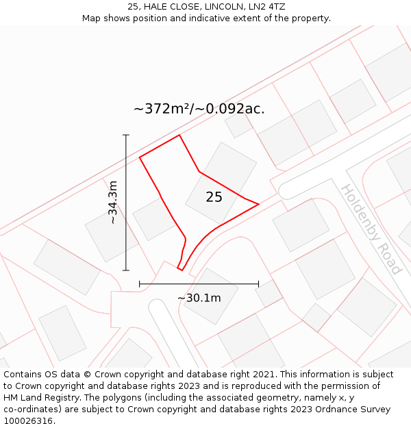 25, HALE CLOSE, LINCOLN, LN2 4TZ: Plot and title map