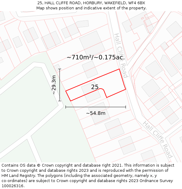 25, HALL CLIFFE ROAD, HORBURY, WAKEFIELD, WF4 6BX: Plot and title map