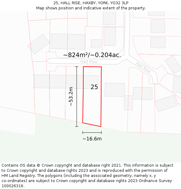 25, HALL RISE, HAXBY, YORK, YO32 3LP: Plot and title map