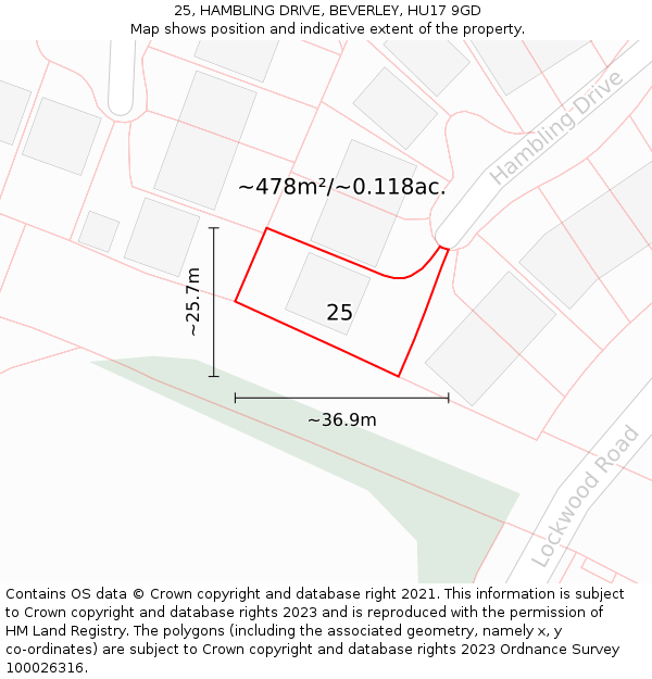 25, HAMBLING DRIVE, BEVERLEY, HU17 9GD: Plot and title map