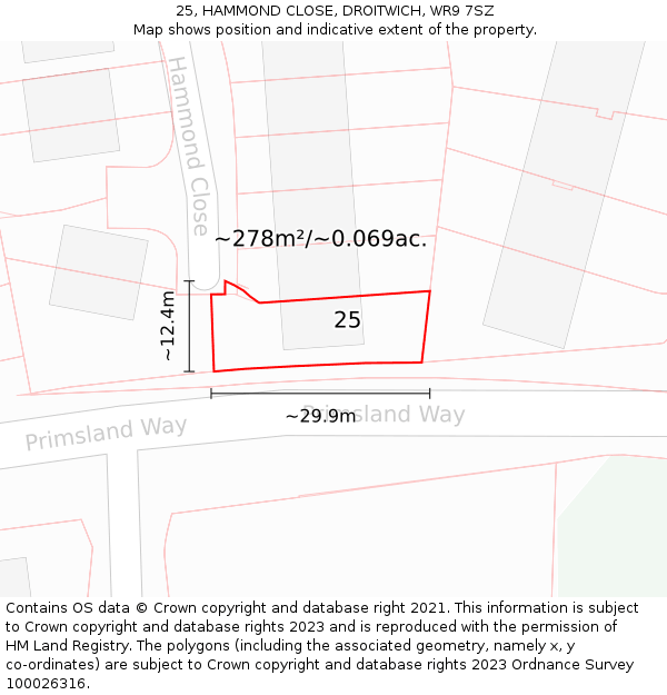 25, HAMMOND CLOSE, DROITWICH, WR9 7SZ: Plot and title map