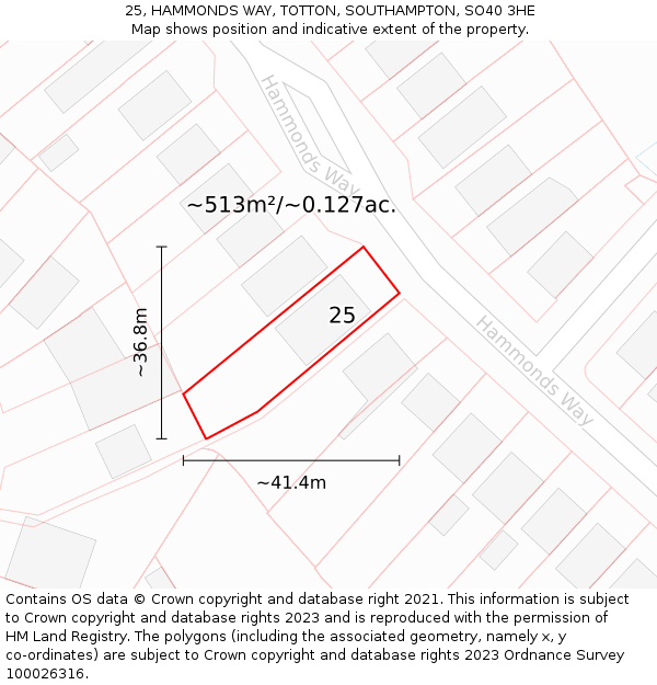 25, HAMMONDS WAY, TOTTON, SOUTHAMPTON, SO40 3HE: Plot and title map