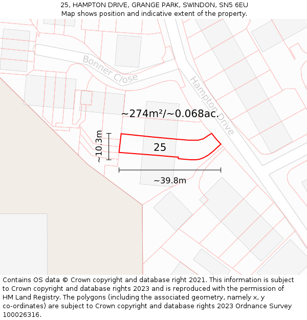 25, HAMPTON DRIVE, GRANGE PARK, SWINDON, SN5 6EU: Plot and title map