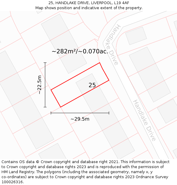 25, HANDLAKE DRIVE, LIVERPOOL, L19 4AF: Plot and title map