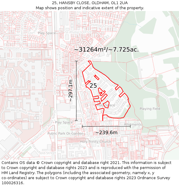 25, HANSBY CLOSE, OLDHAM, OL1 2UA: Plot and title map