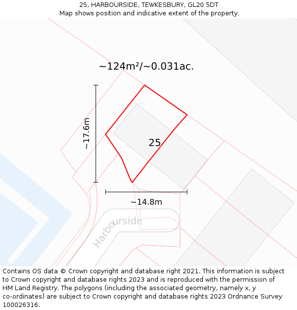 25, HARBOURSIDE, TEWKESBURY, GL20 5DT: Plot and title map