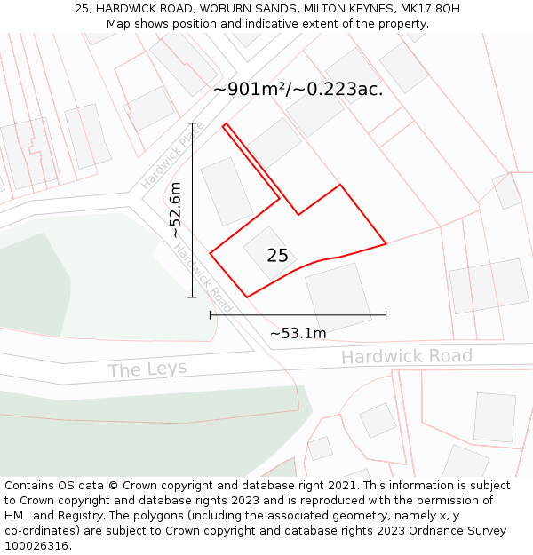 25, HARDWICK ROAD, WOBURN SANDS, MILTON KEYNES, MK17 8QH: Plot and title map