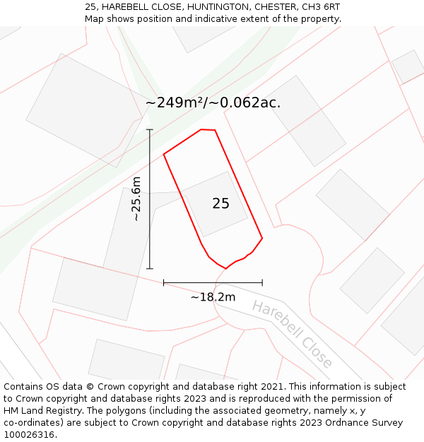 25, HAREBELL CLOSE, HUNTINGTON, CHESTER, CH3 6RT: Plot and title map