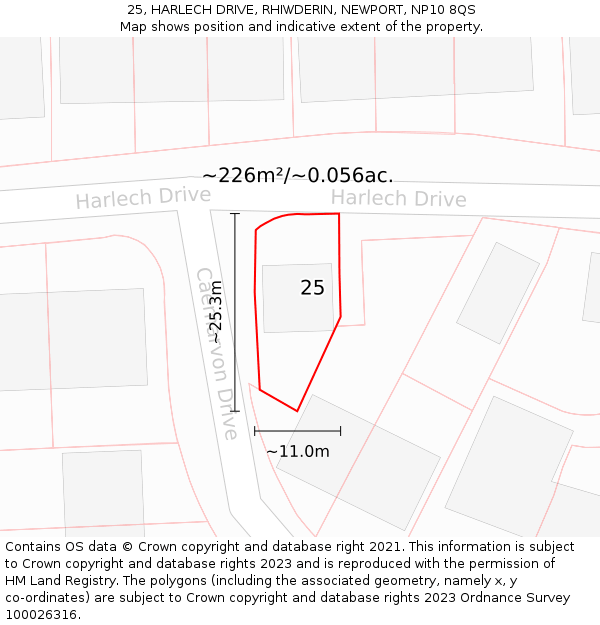 25, HARLECH DRIVE, RHIWDERIN, NEWPORT, NP10 8QS: Plot and title map