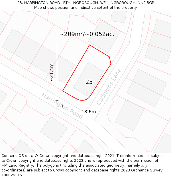 25, HARRINGTON ROAD, IRTHLINGBOROUGH, WELLINGBOROUGH, NN9 5GP: Plot and title map