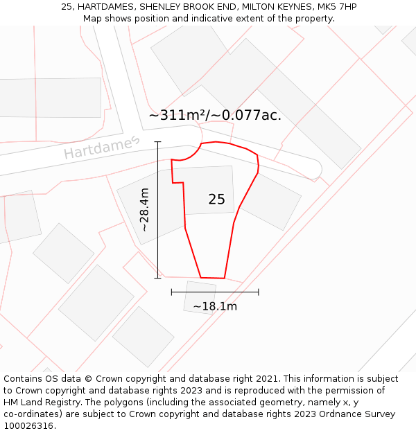 25, HARTDAMES, SHENLEY BROOK END, MILTON KEYNES, MK5 7HP: Plot and title map