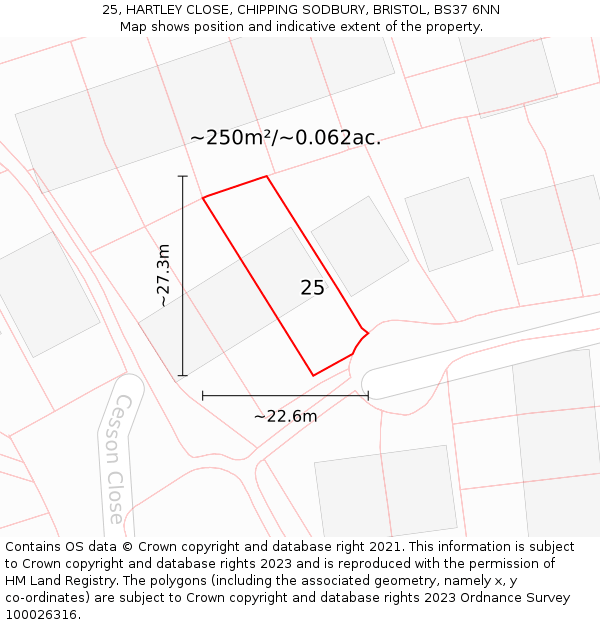 25, HARTLEY CLOSE, CHIPPING SODBURY, BRISTOL, BS37 6NN: Plot and title map