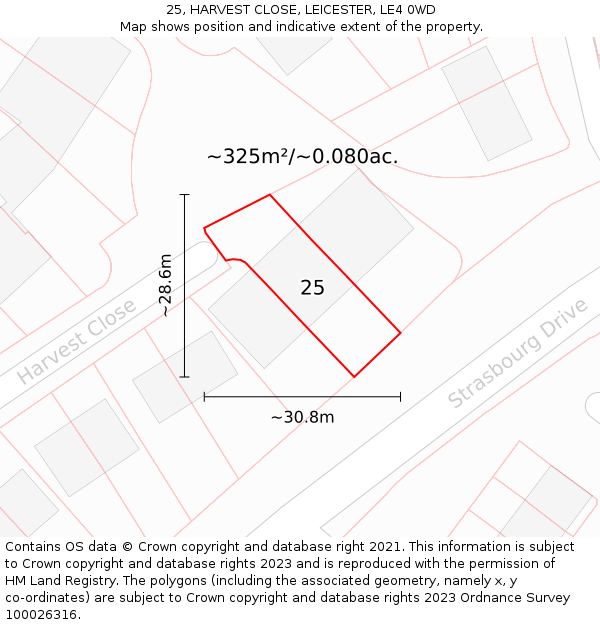 25, HARVEST CLOSE, LEICESTER, LE4 0WD: Plot and title map