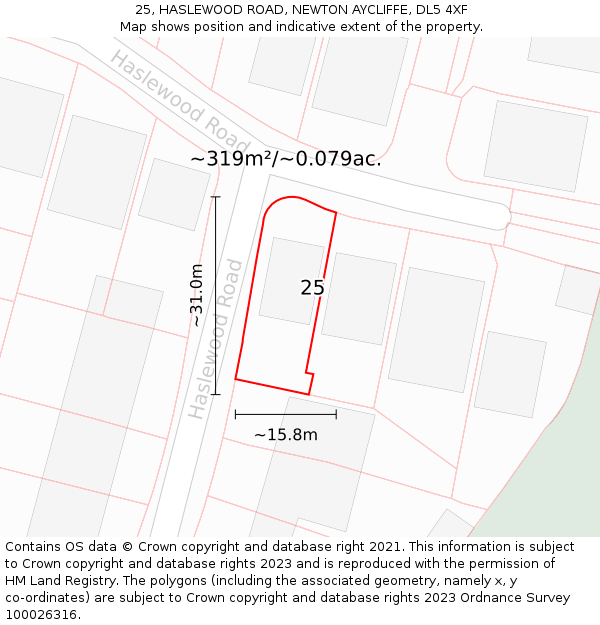 25, HASLEWOOD ROAD, NEWTON AYCLIFFE, DL5 4XF: Plot and title map