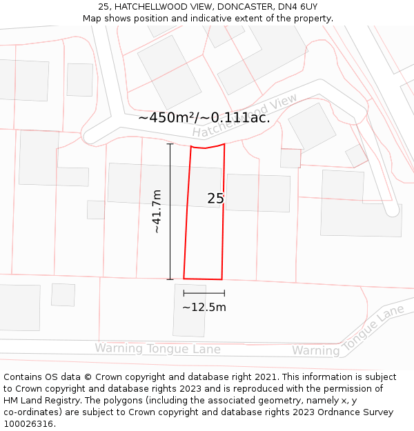 25, HATCHELLWOOD VIEW, DONCASTER, DN4 6UY: Plot and title map