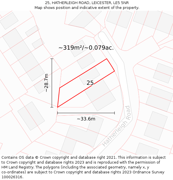 25, HATHERLEIGH ROAD, LEICESTER, LE5 5NR: Plot and title map