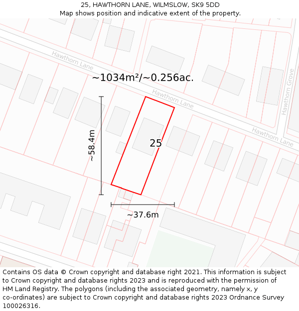 25, HAWTHORN LANE, WILMSLOW, SK9 5DD: Plot and title map