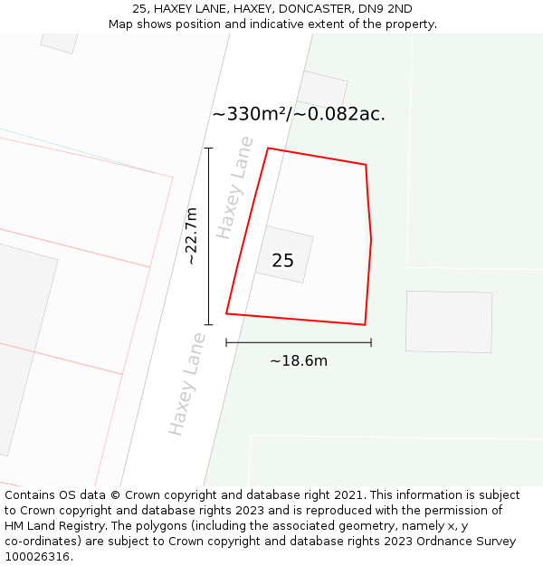 25, HAXEY LANE, HAXEY, DONCASTER, DN9 2ND: Plot and title map