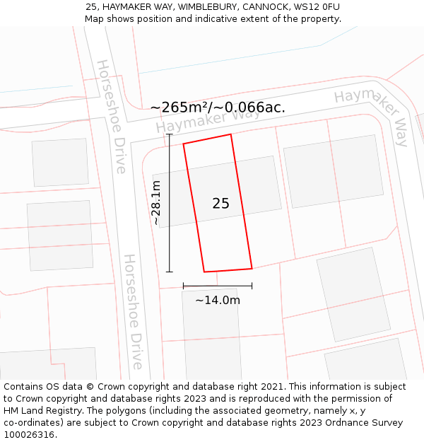 25, HAYMAKER WAY, WIMBLEBURY, CANNOCK, WS12 0FU: Plot and title map