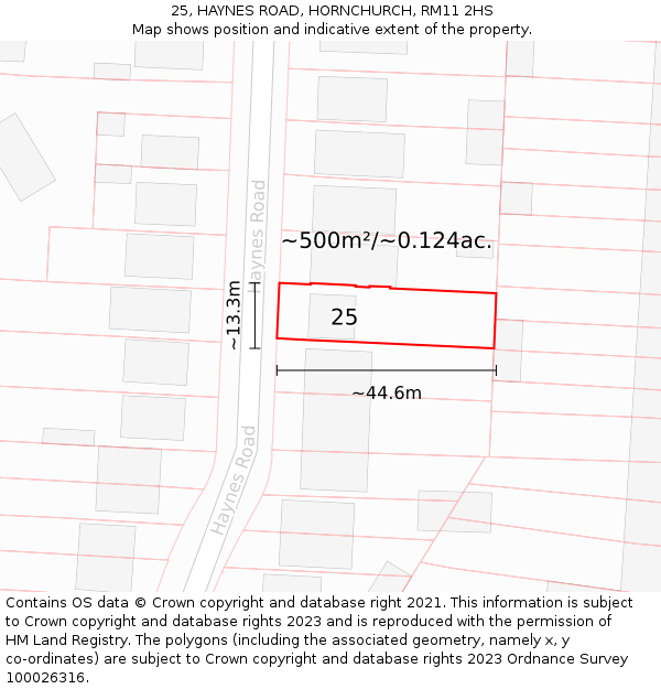 25, HAYNES ROAD, HORNCHURCH, RM11 2HS: Plot and title map