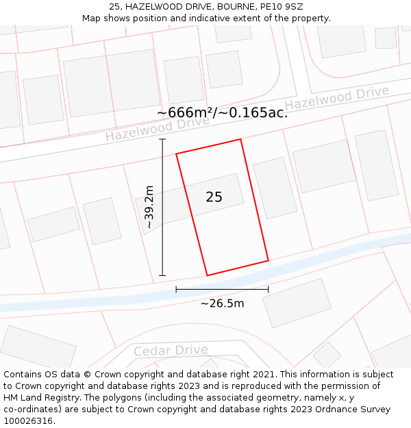 25, HAZELWOOD DRIVE, BOURNE, PE10 9SZ: Plot and title map