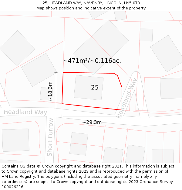 25, HEADLAND WAY, NAVENBY, LINCOLN, LN5 0TR: Plot and title map