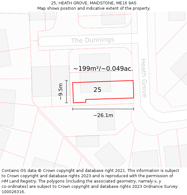 25, HEATH GROVE, MAIDSTONE, ME16 9AS: Plot and title map