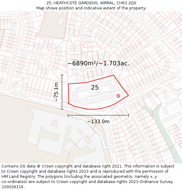 25, HEATHCOTE GARDENS, WIRRAL, CH63 2QX: Plot and title map