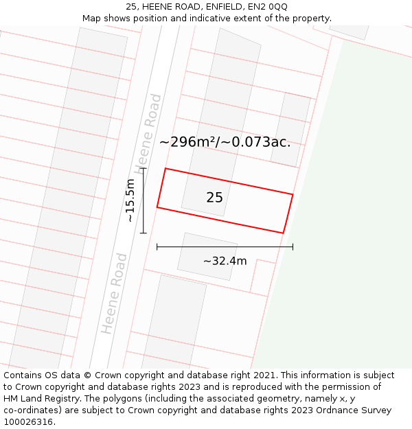 25, HEENE ROAD, ENFIELD, EN2 0QQ: Plot and title map