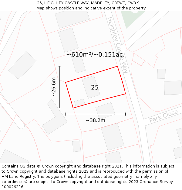 25, HEIGHLEY CASTLE WAY, MADELEY, CREWE, CW3 9HH: Plot and title map