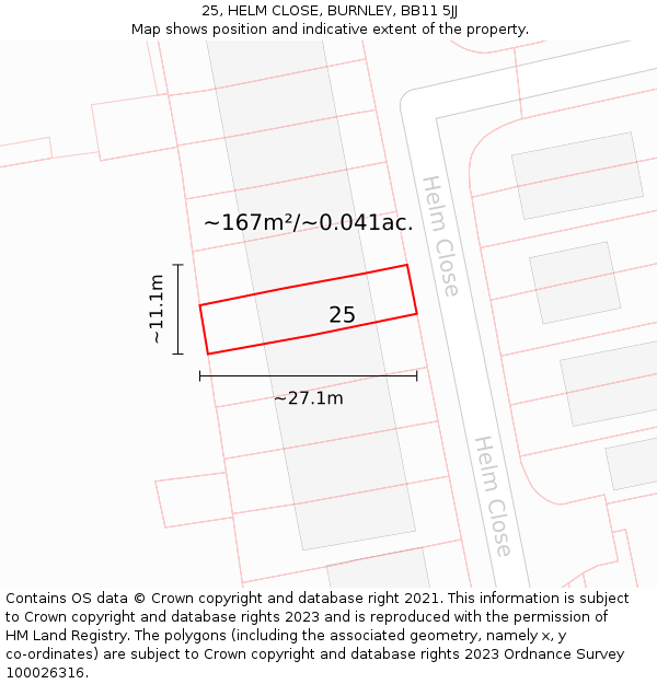 25, HELM CLOSE, BURNLEY, BB11 5JJ: Plot and title map