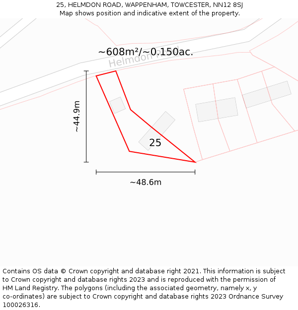 25, HELMDON ROAD, WAPPENHAM, TOWCESTER, NN12 8SJ: Plot and title map