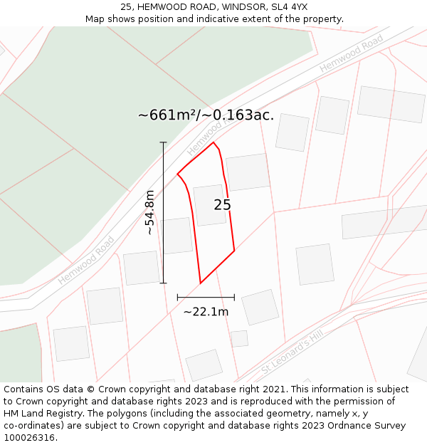 25, HEMWOOD ROAD, WINDSOR, SL4 4YX: Plot and title map