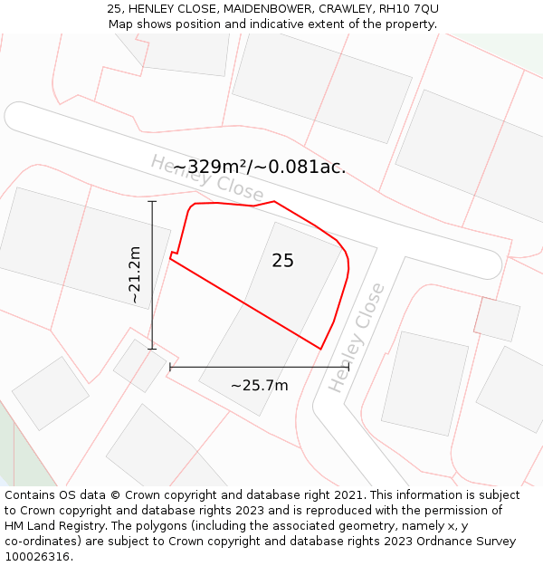 25, HENLEY CLOSE, MAIDENBOWER, CRAWLEY, RH10 7QU: Plot and title map