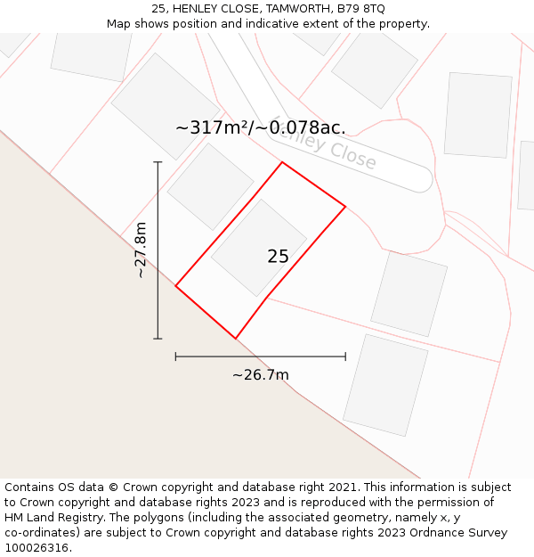 25, HENLEY CLOSE, TAMWORTH, B79 8TQ: Plot and title map