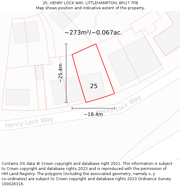 25, HENRY LOCK WAY, LITTLEHAMPTON, BN17 7FB: Plot and title map